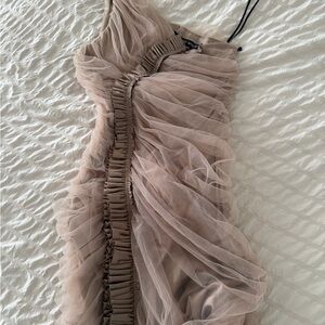 Thomas Wylde One-Shoulder Ruffled Dress in Taupe